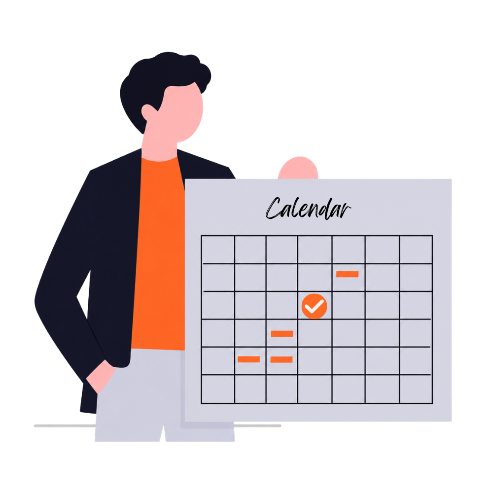 Man holding a calendar and choosing a specific call date